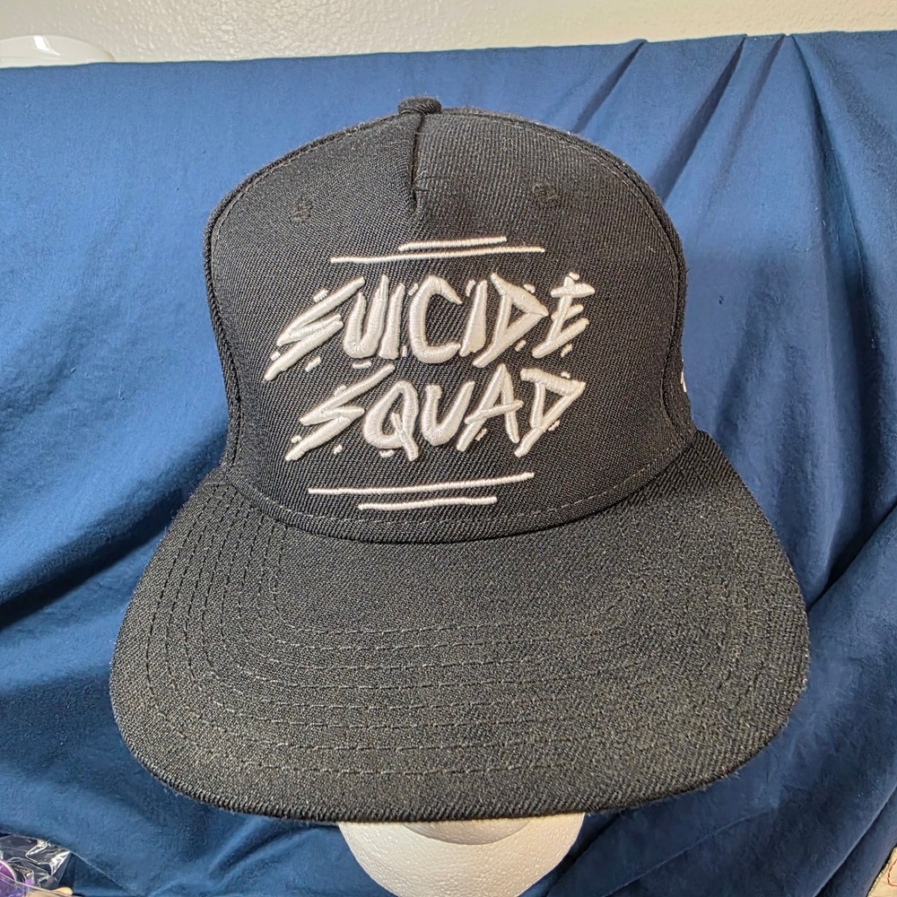 Suicide Squad Snapback Hat Adult Black Embroidered Character Skulls DC Movie